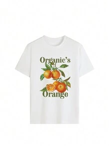 Damen einfaches, lässiges Top mit Früchte- und Buchstabenprint, rundem Ausschnitt und Kurzen Ärmeln, modisch vielseitige Bluse für den Sommer