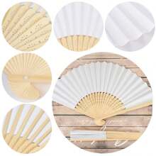 1/5pcs Bride Bridesmaid Hand Fan DIY Blank White Paper Bamboo Folding Fan Outdoor Wedding Party Souvenir Gift Foldable Bamboo Hand Fan Bridal Shower Decor Proposal Gifts