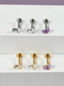 1PC Stainless Steel Opal Flower Ear Tragus Cartilage Piercing Five Prong Opal Cz Crown Labret Ring Lobe Earrings Helix Piercing