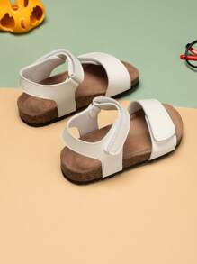 Fashionable Solid-Color Cute Boys' And Girls' Soft-Soled Comfortable Sandals With Hook And Loop Design, Toe-Exposed For Easy On And Off, Summer Beach Sandals - White - View 8