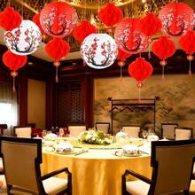 20 Pcs Chinese Japanese Paper Lanterns, Party Decorations, Cherry Blossom Decorative Hanging Lanterns For Chinese New Year, Birthday Parties, Weddings, Japanese Restaurant And So On(Red, White)