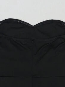 女士优雅水钻网眼透视半透明后开衩派对鸡尾酒会正式礼服，适合音乐节和晚会、夏季、婚礼宾客 - 黑色 - 查看 5