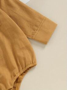 Mono de otoño para bebé niño, de caballero, de color liso, de manga larga, con solapa y botones delanteros, con bolsillo, ropa para niño pequeño - Marrón oscuro - Ver 5