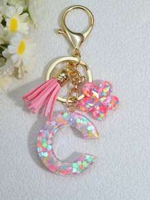 1 pieza Llavero de resina epoxi con brillo, colgante personalizado como accesorio para bolsos de mujer, llaves de coche, regalo para mamá, amigos, con diseños de corazón, mariposa y letra - Rosa - Ver 20