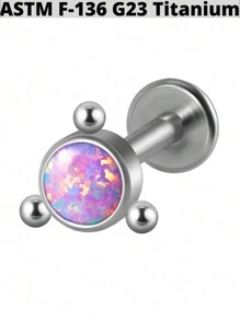1PC G23 Titanium 16G Opal Labret Lip Labret Ring Internal Threaded Purple Opal Cz Cluster Ear Cartilage Tragus Helix Flat Daith Piercing Body Jewelry - As Shown - View 10