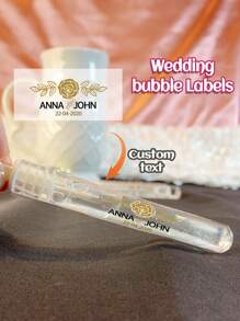 23/45/95pc Custom Wedding Bubble Tube Stickers, Personalized Name And Date Bubble Wand Stickers, PVC Material, Custom Wedding Reception Stickers, Transparent Bubble Stickers, Waterproof Stickers For Drinks And Glass,Back To School Supplies - Multicolor - View 7