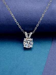 1 件奢华简约 925 纯银 1 克拉莫桑石吊坠项链，适合女性日常佩戴、派对、节日、情人节、母亲节、生日珠宝礼物 - 銀色 - 查看 2