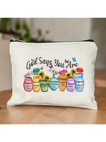 God Says You Are 印花化妆包化妆包，女士可爱旅行包，旅行必备轻便化妆品收纳包，多功能零钱包，波西米亚风