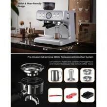 COWSAR Espresso Machine,15 Bar Professional Espresso Maker With Barista Coffee Grinder/Milk Frother,Coffee Machine For Espresso/Cappuccino/Latte,Single & Double Cup,1350W - 白色 - 查看 7