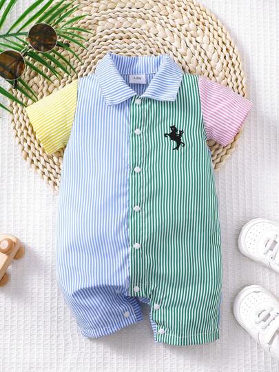 BrownBark Baby Boy Summer Casual Embroidered Horse Romper, Cute Infant Outfit Romper Suitable For Birthday Party, Evening Event, Performance, Wedding, Month Celebration, Christening And 1st Birthday