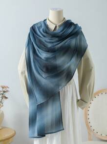 1pc Spring/Summer New Gradient Color Twill Wire Wrinkled Scarf, Muslim Women's Personalized Versatile Headscarf, Daily Travel, Beach Sunscreen Shawl, And Holiday Gifts