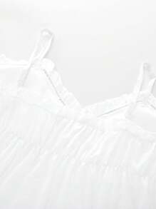 Women Lace Trim Sleeveless Nightgown Lounge Dress, Floral Lace Design Sexy Cute Casual Short Nightie, Suitable For Spring/Summer - White - View 7