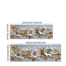 1 יחידה עלי זהב פוסטר והדפסים של פרחים לבנים, ציור קנבס 3D, תמונות אמנות קיר לסלון לחדר שינה עיצוב משרד לא ממוסגר 50x150 ס"מ/19.68x59.05 אינץ' - ריבוי צבעים - ראה 2