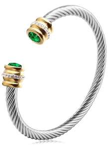 1 Pc Stainless Steel Cable Bracelet With 12 Birthstones And Zirconia, Suitable For Women