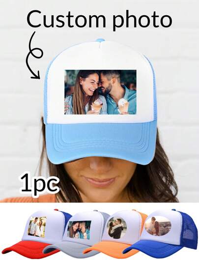1pc Custom Photo Sponge Mesh Baseball Cap, Personalized Trucker Hat Men, Customized, Customizable Trucker Hats Women, Personalized Custom Couple Baseball Cap, Adjustable Size:21.3-23.6in/54-60cm, 10Colors:Red/Lake Blue/Grey/Yellow/Blue/Orange/Pink/Black/Green/Red And Blue, Durable, Colorful, Unique, Customized, For Anniversaries, For Valentine's Day, For Mother's Day, For Children's Day, For Father's Day, For Graduation, For Weddings, For Housewarming, High School Senior High School Students, College Students, University Students, Freshman, Sophomore, Underclassmen