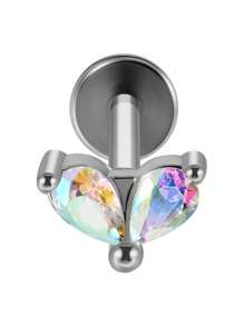 1PC Stainless Steel Opal Flower Ear Tragus Cartilage Piercing Five Prong Opal Cz Crown Labret Ring Lobe Earrings Helix Piercing