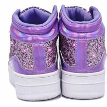Womens Platform Glitter Shoes Black High Top Sparkly Sneakers Shiny Fashion Bling Dressy Sequin Metallic Sneakers Disco Wedding Shoes - Purple - View 4