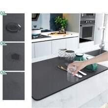 Thảm thoát nước quầy bếp, Tấm chắn nước bắn chống thấm, Thảm lau bát đĩa, Đế lót ly thấm hút quầy bar, Thảm cách nhiệt - Màu xanh lam - Xem 5