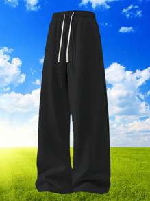 Men's Lightweight Loose Straight Leg Casual Pants, Outdoor Sports Running Fitness Jogging Solid Color Trousers, Spring/Autumn