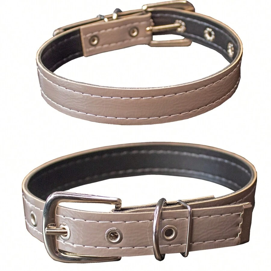 Synthetic Leather Dog Collar For Large And Small Dogs - Plateado - Ver 1