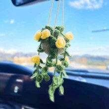 1 pieza Planta de crochet linda para espejo retrovisor de carro/decoración de habitación, accesorio colgante hecho a mano para espejo de carro estilo bohemio, adecuado para mujeres y niñas, decoración estética interior verde del carro, adorno colgante para camión para hombres