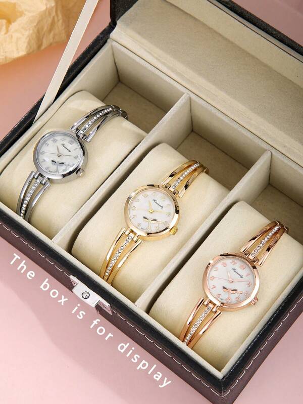 3-Tone Fashion Elegant Versatile Quartz Wrist Watch For Women, Suitable For Daily Wear And Gift