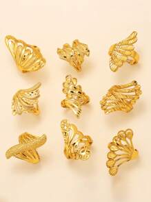 1pc Luxury Copper Gold Plated Flower Ring Tail Ring Hollowed Out Adjustable Size Dubai Middle East Africa Bride Valentine's Day Gift Suitable For Women Daily Wear - Yellow Gold - View 1