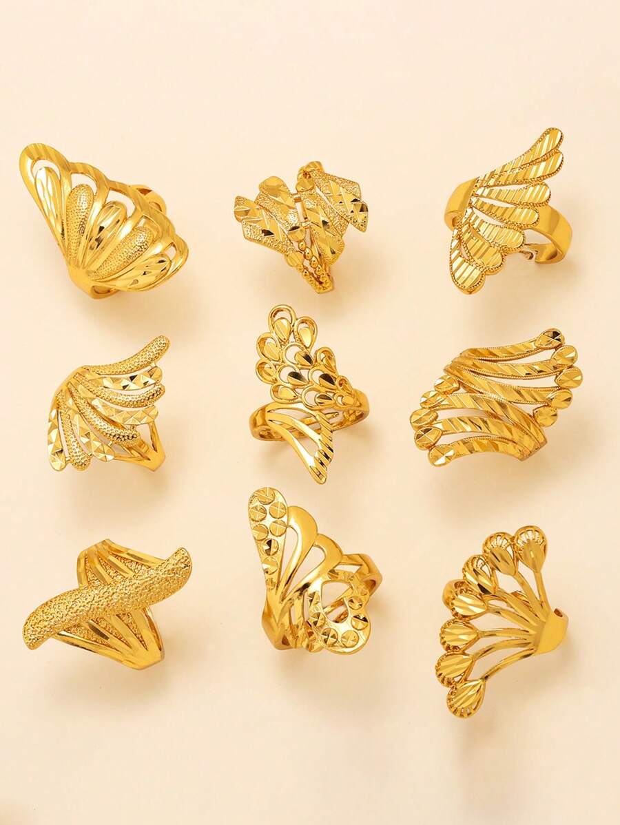 1pc Luxury Copper Gold Plated Flower Ring Tail Ring Hollowed Out Adjustable Size Dubai Middle East Africa Bride Valentine's Day Gift Suitable For Women Daily Wear - Yellow Gold - View 1