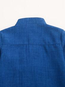 Young Boy Long Sleeve Embroidered Patch Collar Long Button-Down Shirt - Blue - View 6