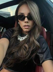 1 件复古椭圆形优雅眼镜，适合日常佩戴、旅游摄影、海滩遮阳、商务礼品 - 黑色 - 查看 5