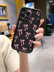 1个时尚蝴蝶结图案全包防摔手机壳，简约设计，兼容苹果/OPPO/vivo/红米系列，防水防震防刮，国际版，非国内版 - 黑色 - 查看 3