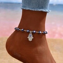 1pc Demon Eyes Anklet Women's Retro Simple Personalized Premium Adjustable Palm Pendant Anklet - Gold - View 8