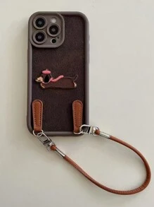 New Fun And Cute Embroidery Dachshund Puppy Phone Case Compatible With Apple 11/12/13/14/15/16PRO/PROMAX Personalized Creative Handheld Chain All-Inclusive Lens Drop-Proof Phone Case Protective Cover - Brown - View 1