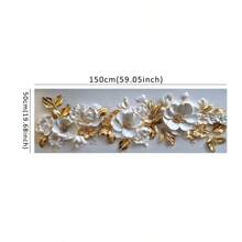 1 יחידה עלי זהב פוסטר והדפסים של פרחים לבנים, ציור קנבס 3D, תמונות אמנות קיר לסלון לחדר שינה עיצוב משרד לא ממוסגר 50x150 ס"מ/19.68x59.05 אינץ' - ריבוי צבעים - ראה 14