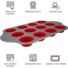 Non-Stick 12 Cup Silicone Muffin Pan With Steel Frame Anti-Warp, Durable & Easy To Pop Silicone Muffin Tin - Perfect Cupcake Pan - 12 Cup Steel Frame - View 8