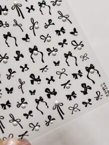 1pc 2025 Spring Festival Black Bow Nail Stickers 5D Mixed Luxury Crystal Pearl Tape Self Adhesive Nail Art Decoration Stickers Stickers DIY