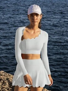 1pc Women's Sport Skirt, High Waist Workout Golf Tennis Fitness Pants, Casual Running With Pockets Skort, Spring/Summer - White - View 3