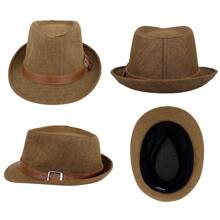 Panama Style Fedora Straw Sun Hat With Leather Belt Womens Fedora Hats For Women Dress Hats Women Hats Fashion Straw Fedora - 棕色 - 查看 4
