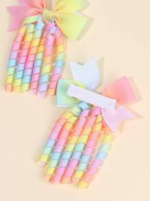 2个彩色鳄鱼夹发夹，适合女孩，渐变彩虹色发夹，多尾设计，缎面鳄鱼夹，少女发饰，女孩礼物 - 彩色 - 查看 3