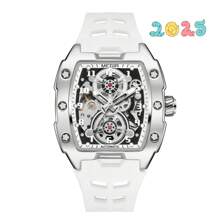 Megir Mechanical Watch, Square Face, Large Dial, Luminescent Hands, Multifunctional, Waterproof, Men's Fashionable Gift - trắng - Xem 1