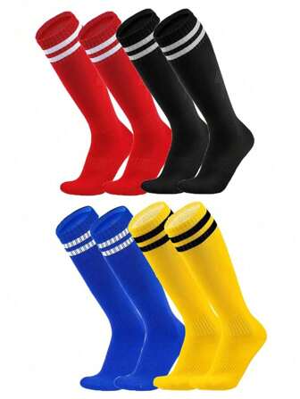 1 双儿童条纹透气过膝运动袜，防滑加厚毛圈袜，休闲百搭袜子，适合 8-12 岁男孩和女孩，日常外出和返校