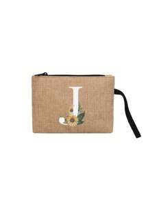 印有首字母和花卉图案 便携式手持钱包 便携式小包 适合送礼 旅行小包装 轻便储物袋 旅行洗衣拉链袋 - 非常适合旅行和度假派对 节日化妆包 - 送给朋友、家人或自己的完美礼物 - 旅行包 男女皆宜 女士钱包 迷你钱包 钱包 腕包钱包 零钱包 - 卡其色 - 查看 13