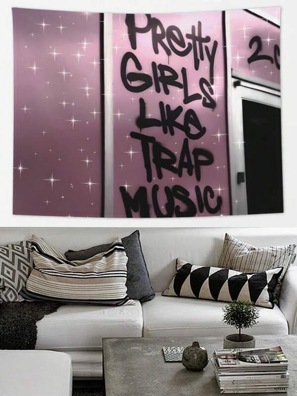 1Pc Pretty Girls Like Trap Music Peach Tapestry, Rapper Hip Hop Design, Polyester Fabric, Rectangular Shape, Aesthetic Wall Hanging For College Dorm, Bedroom, Living Room, Home Decor
