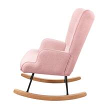 Nursing Rocking Chair, Berber Fleece Look Rocking Chair, Armrest, Armchair With Wooden Glides, Relaxation Chair For Living Room, Bedroom, Pink - Pink - View 9