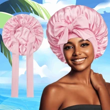 1pc Women's Bathing Cap With Ribbon Bowknot, Hair Spa Treatment Cap, Shower Cap For Home & Hotel Use, Portable Hair Styling Cap - Multicolor - View 1