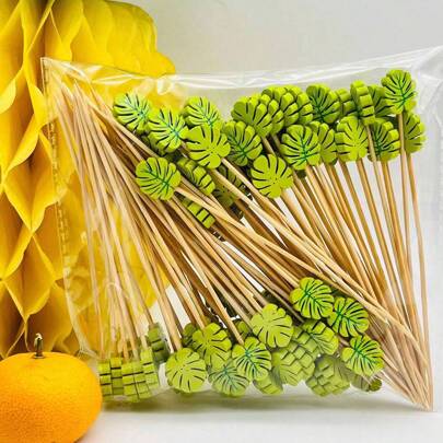 200/100/50/20/10 bucăți țestoase tropicale și frunze de bambus 4,7 inch Aperitiv/sandviș/culeacții de fructe, rechizite pentru petreceri, decorațiuni pentru ziua de naștere, nuntă, club, fructe, cupcake, burger, gustări la grătar