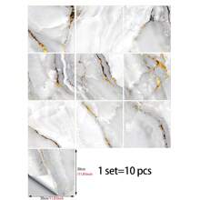 10 piezas/Set Pegatinas de azulejos con diseño de patrón de mármol moderno, impermeables y a prueba de aceite, fáciles de limpiar y removibles, adecuadas para decoración del hogar en cocina y baño, renovación de paredes en alquiler - Multicolor - Ver 11