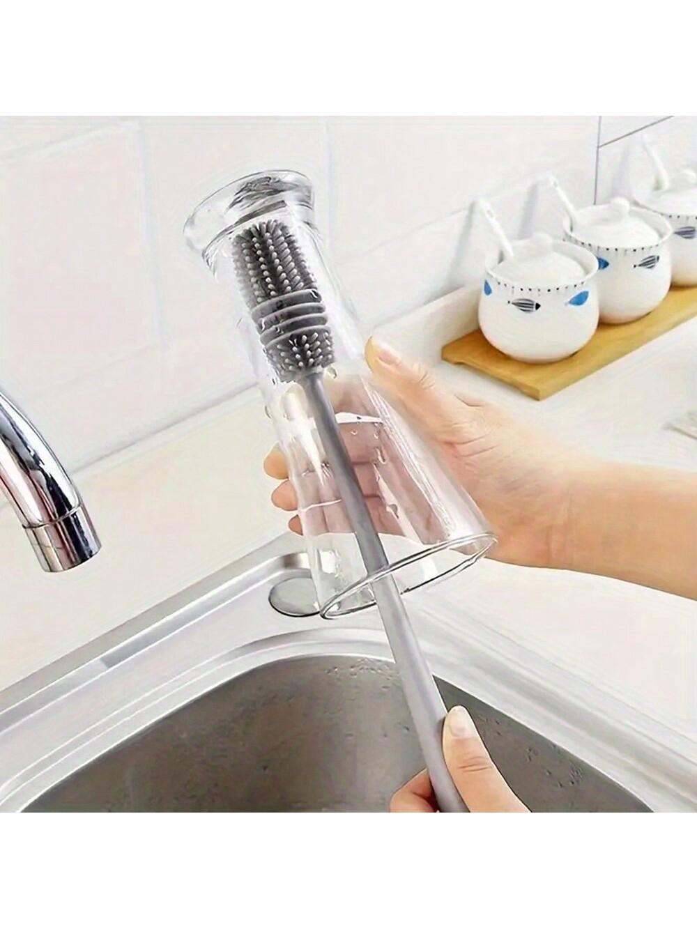 قطعة واحدة من فرشاة تنظيف الزجاجات الطويلة المقبض...