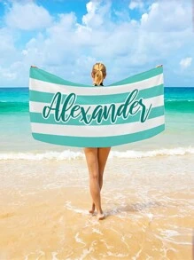 Personalized Microfiber Beach Towel - Quick-Dry, Super Absorbent & Lightweight Striped Design - Swimming Summer Fun, Ideal Gift For Mother's Day, Father's Day, Birthdays, Graduation, Weddings, Travel Beach Essentials, Monogrammed, Sand-Free - Multicolor - View 6