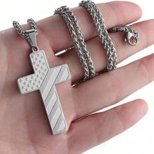 Semoya Golden/Silver/Black Cross Necklace Bible Verse Stainless Steel American Flag Pendant Chain For Men/Women Jewelry Gift - Khaki - View 10